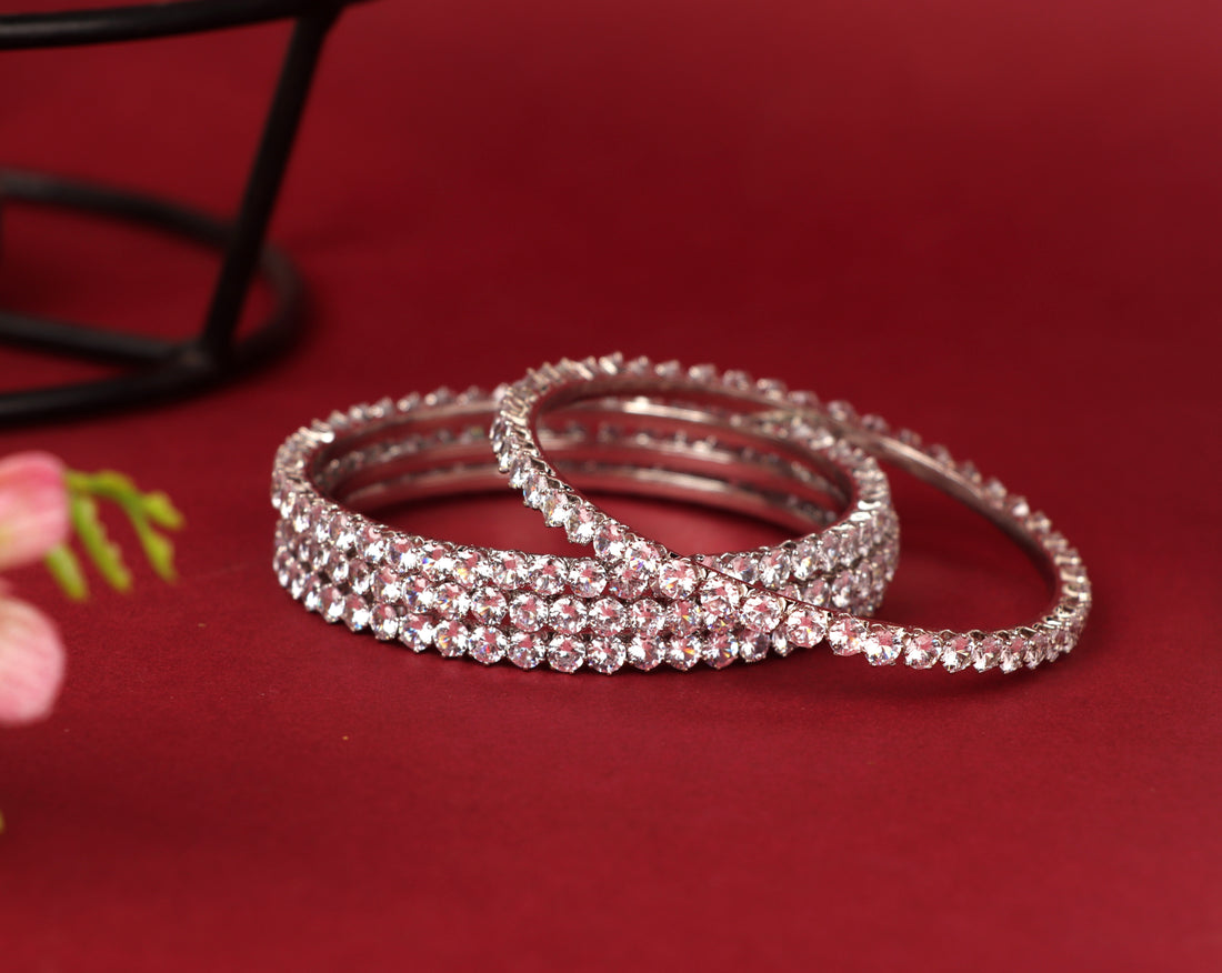 American Diamond Bracelet for Women & Girls | Antique Design Silver-Plated AD Stone Studded Traditional Kada