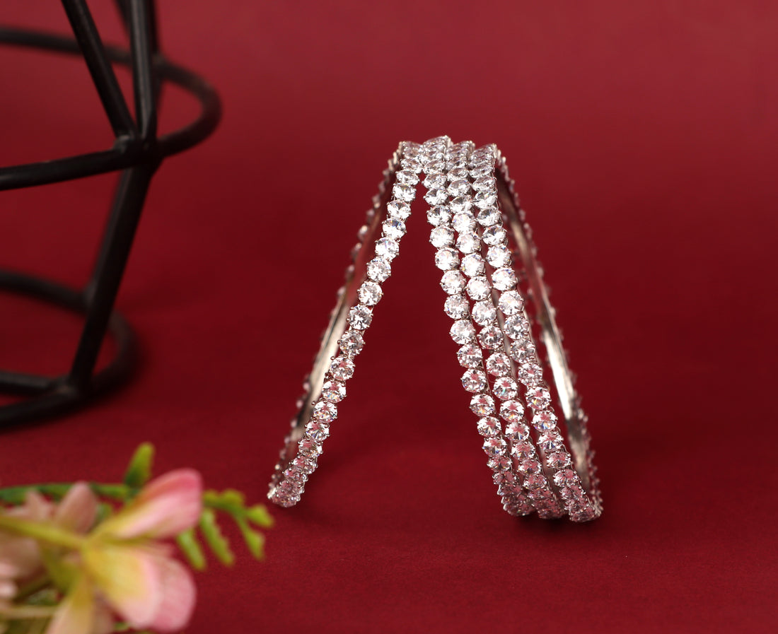 American Diamond Bracelet for Women & Girls | Antique Design Silver-Plated AD Stone Studded Traditional Kada