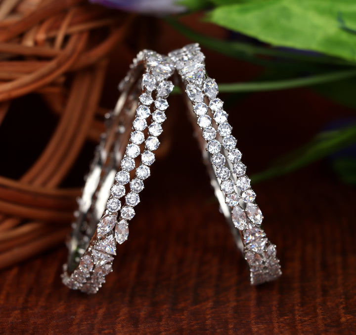 Stylish Silver-Plated AD Stone Studded Traditional Kada | American Diamond Bracelet for Women & Girls