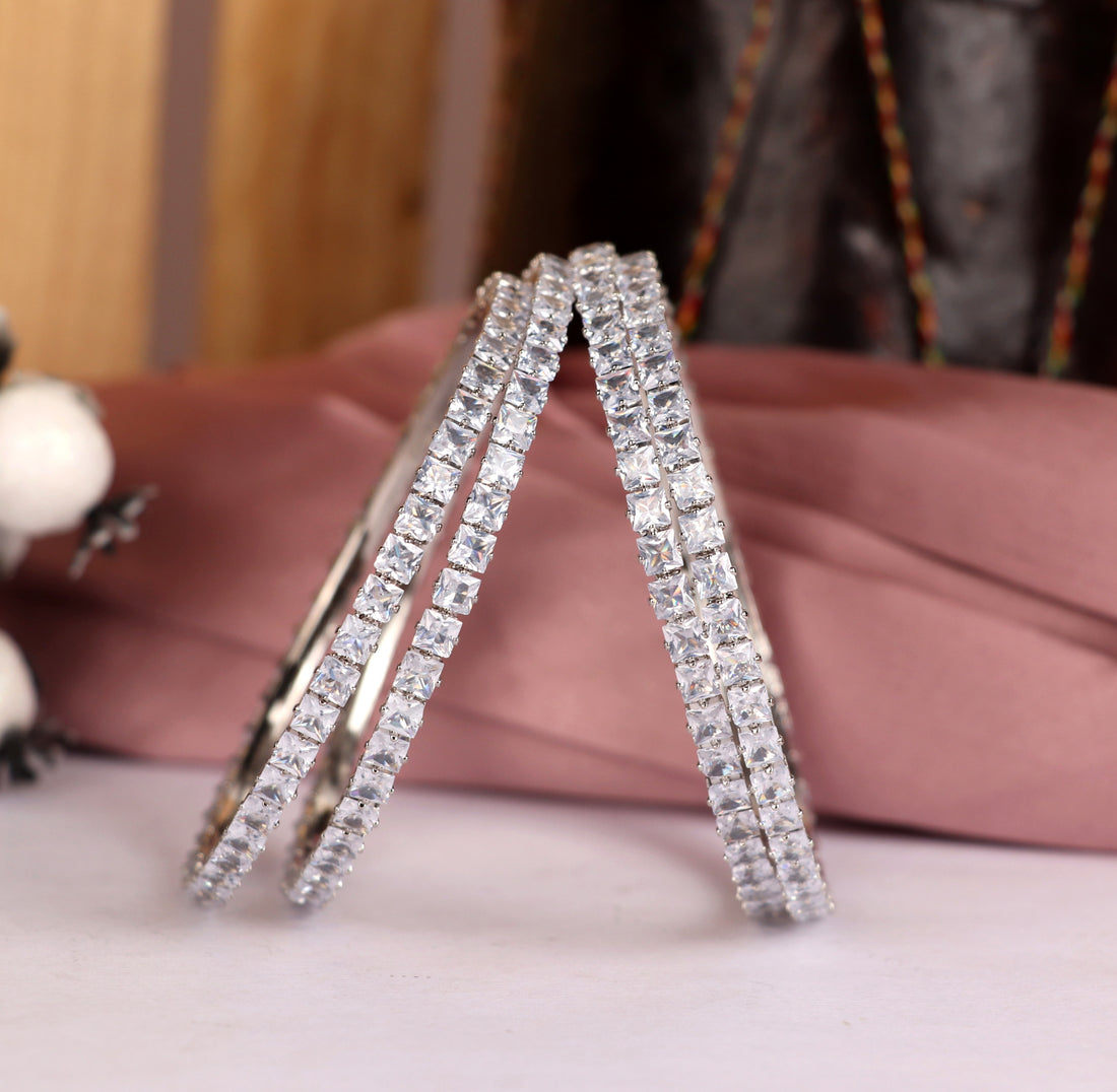 Premium Antique Design Silver-Plated AD Studded Kada | American Diamond Metal Bracelet For Women & Girls