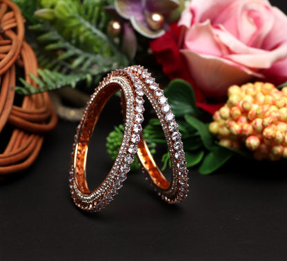 American Diamond Bracelet for Women &amp; Girls | Antique Design Rose Gold-Plated AD Stone Studded Traditional Kada