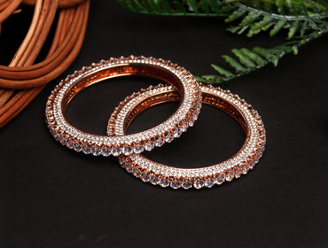 American Diamond Bracelet for Women &amp; Girls | Antique Design Rose Gold-Plated AD Stone Studded Traditional Kada