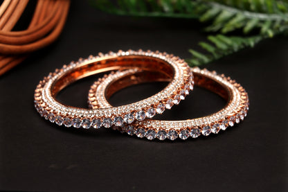 American Diamond Bracelet for Women &amp; Girls | Antique Design Rose Gold-Plated AD Stone Studded Traditional Kada