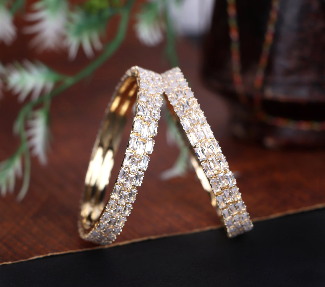 Antique Design Gold-Plated AD Stone Studded | Stylish American Diamond Bracelet for Women & Girls