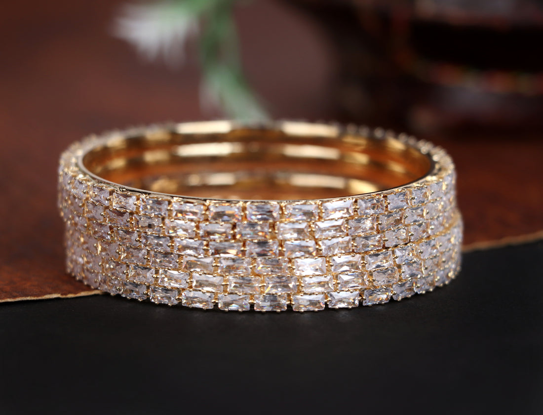 Antique Design Gold-Plated AD Stone Studded | Stylish American Diamond Bracelet for Women & Girls