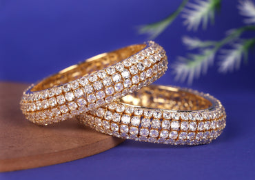 Stylish American Diamond Bracelet for Women & Girls | Antique Design Gold-Plated AD Stone Studded Kada