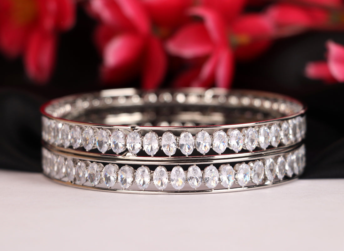 Premium American Diamond Metal Bracelet For Women & Girls | Antique Design Silver-Plated AD Studded Kada