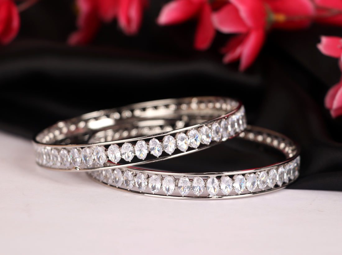 Premium American Diamond Metal Bracelet For Women & Girls | Antique Design Silver-Plated AD Studded Kada