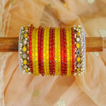 Traditional Glass Bangle Set with Kundan Metal Kada & Pearl for Women