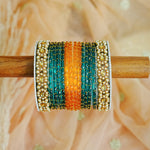 Glass Bangle Set with Kundan Metal Kada & Pearl Studded for women