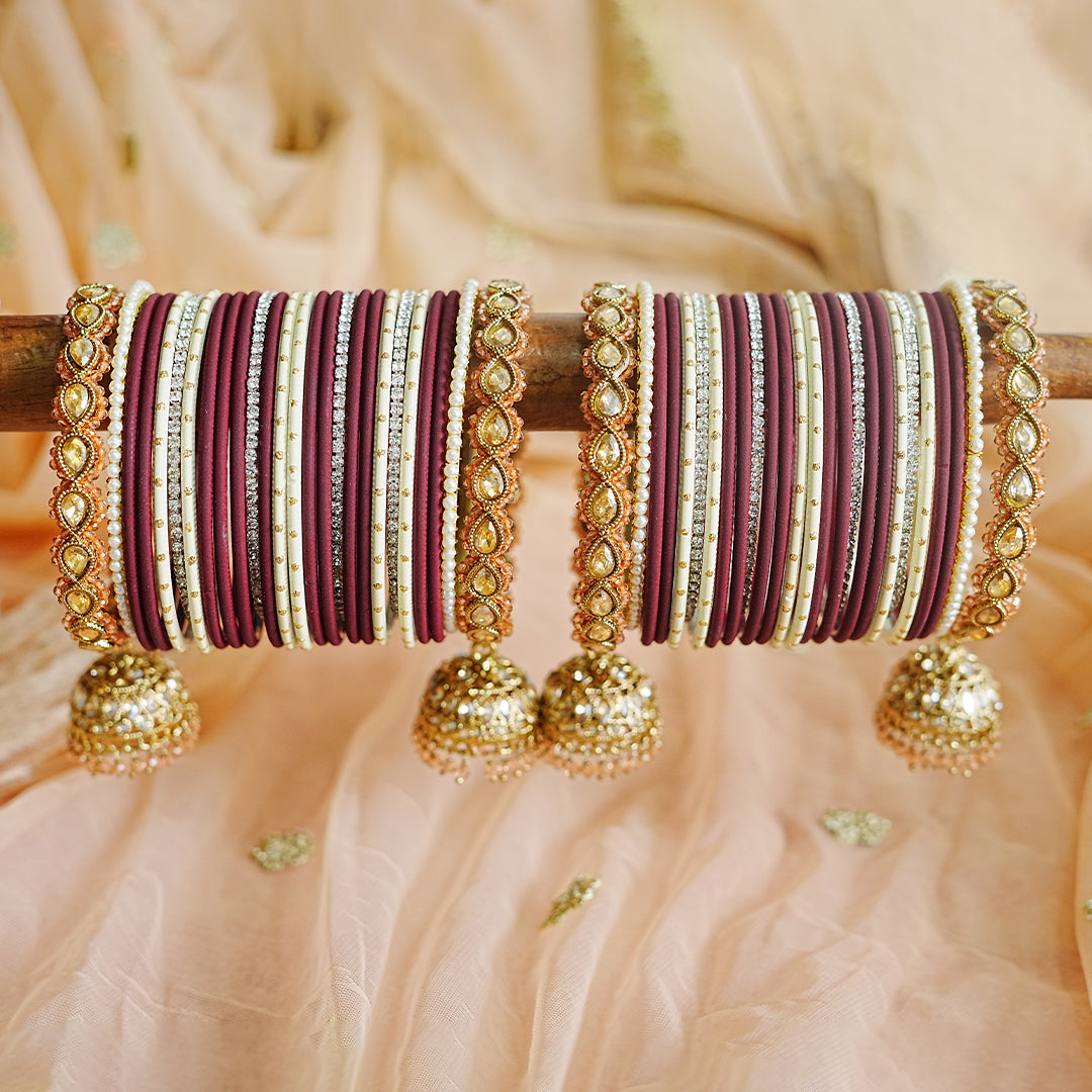 Stylish Metal Bangle Set with Kundan work Jhumki Kada for Women