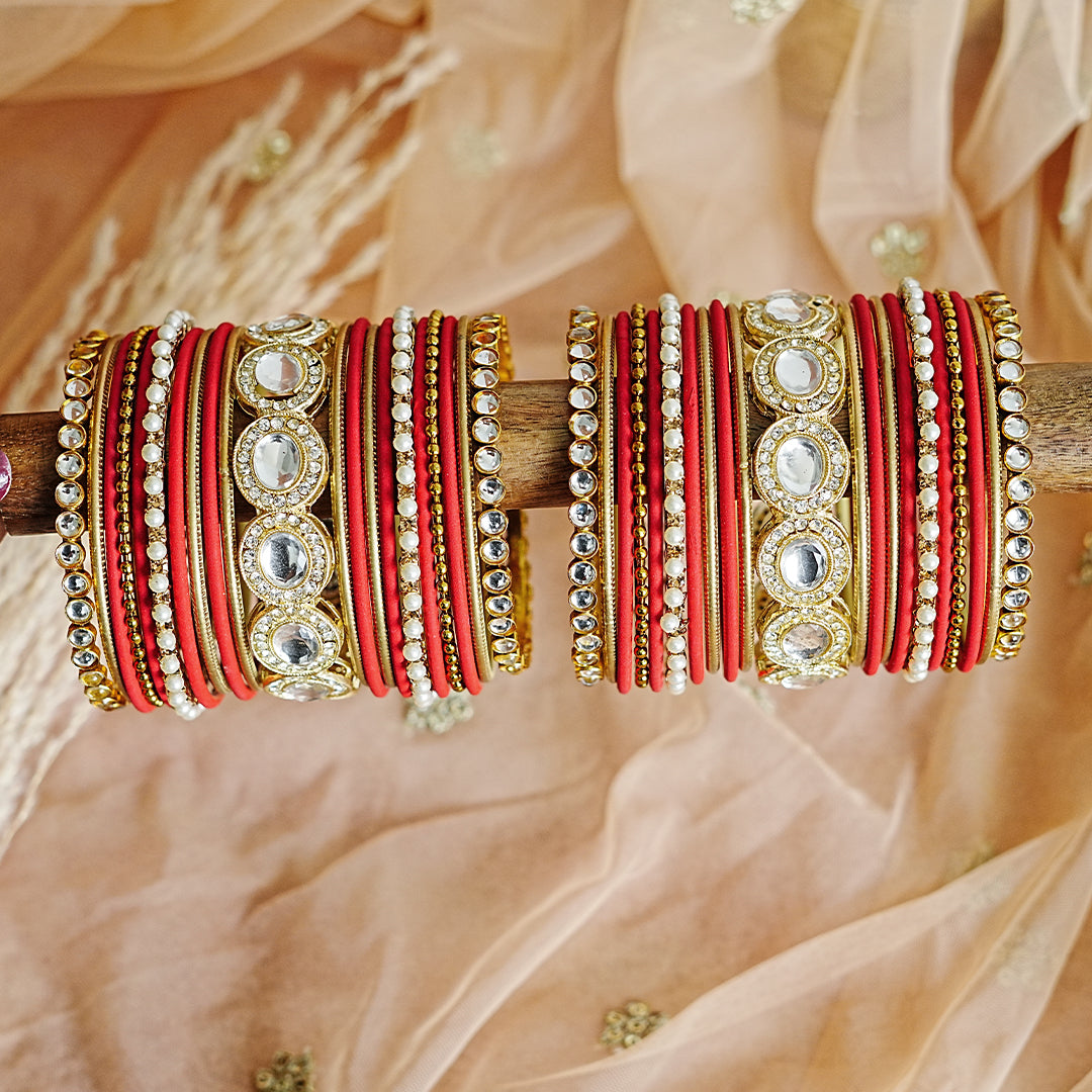 Stylish Kundan Work Metal Bangle Set for Women