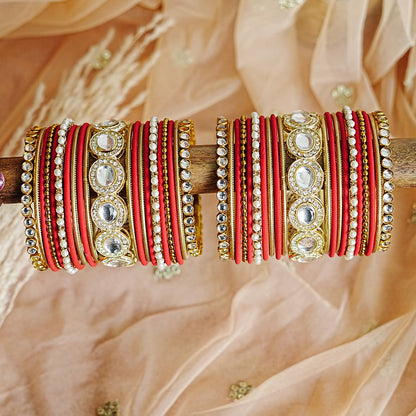 Stylish Kundan Work Metal Bangle Set for Women
