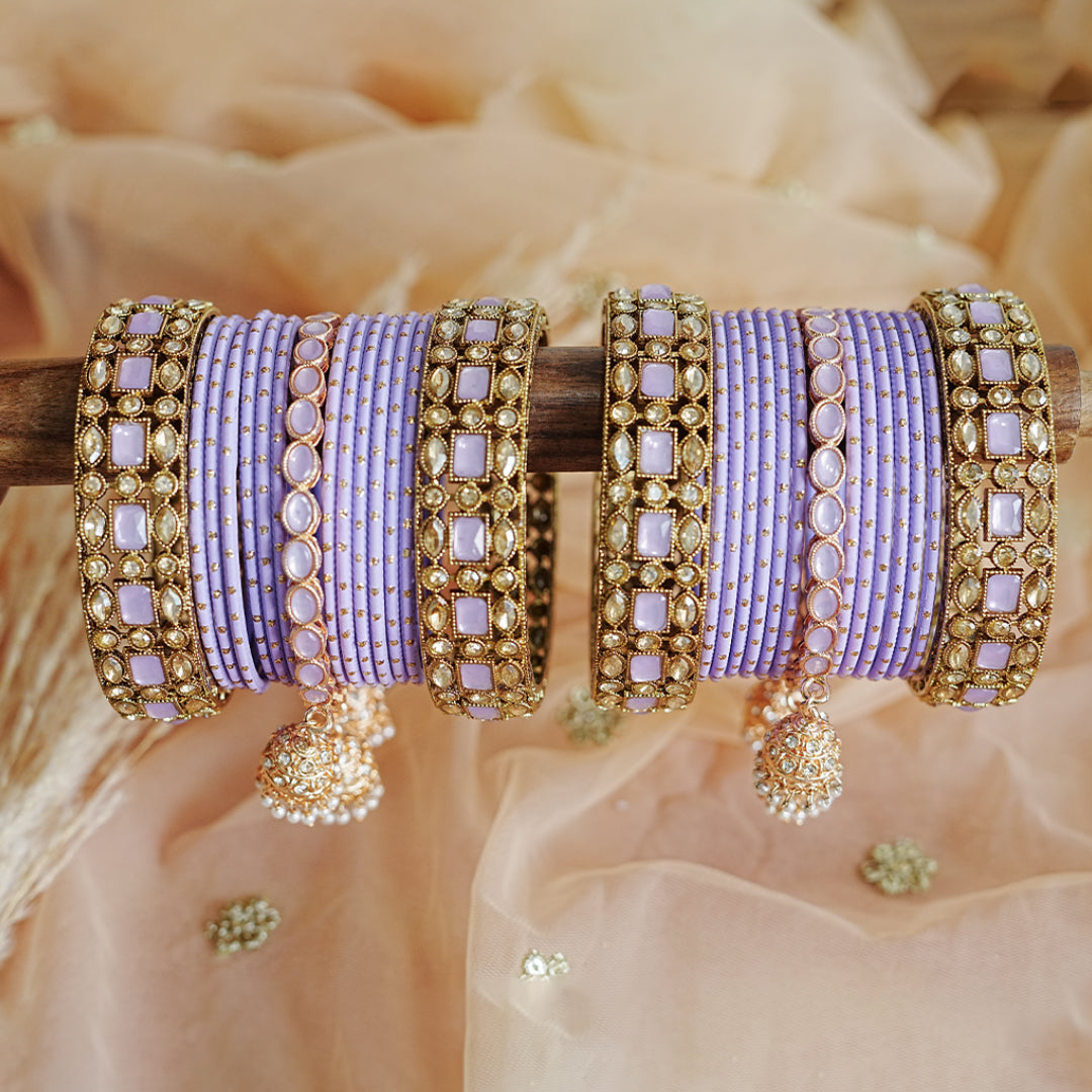 Traditional Metal Bangles Set for Women & Girls | Kundan Studded Jhumki Kada