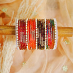 Glass Bangles Set with Pearl & Stone Studded Design for Women & Girls