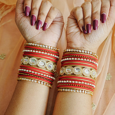 Stylish Kundan Work Metal Bangle Set for Women
