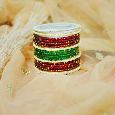 Traditional Glass Bangles Set with Pearl Design for Women & Girls