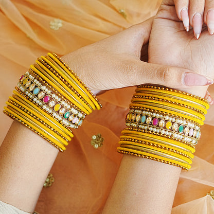 Beautiful Metal Bangle Set for Women & Girls | Multi-Color Kundan Kada