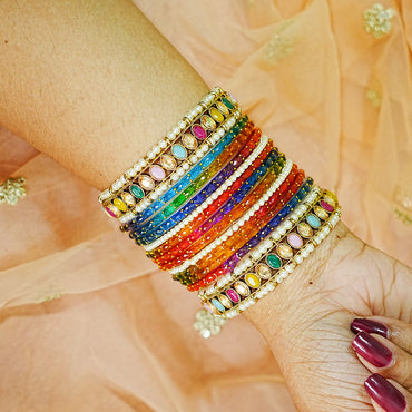 Glass Bangle with Multi Color Kundan Kada Set for Women & Girls