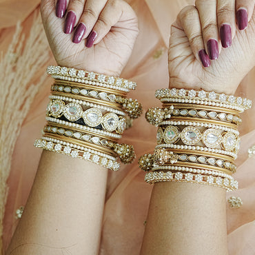 Traditional Golden Bangles Set for Women & Girls | Kundan Work with Jhumki Latkan Kada (Both Hands)


