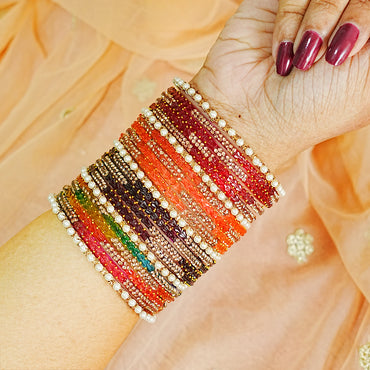 Glass Bangles Set with Pearl & Stone Studded Design for Women & Girls