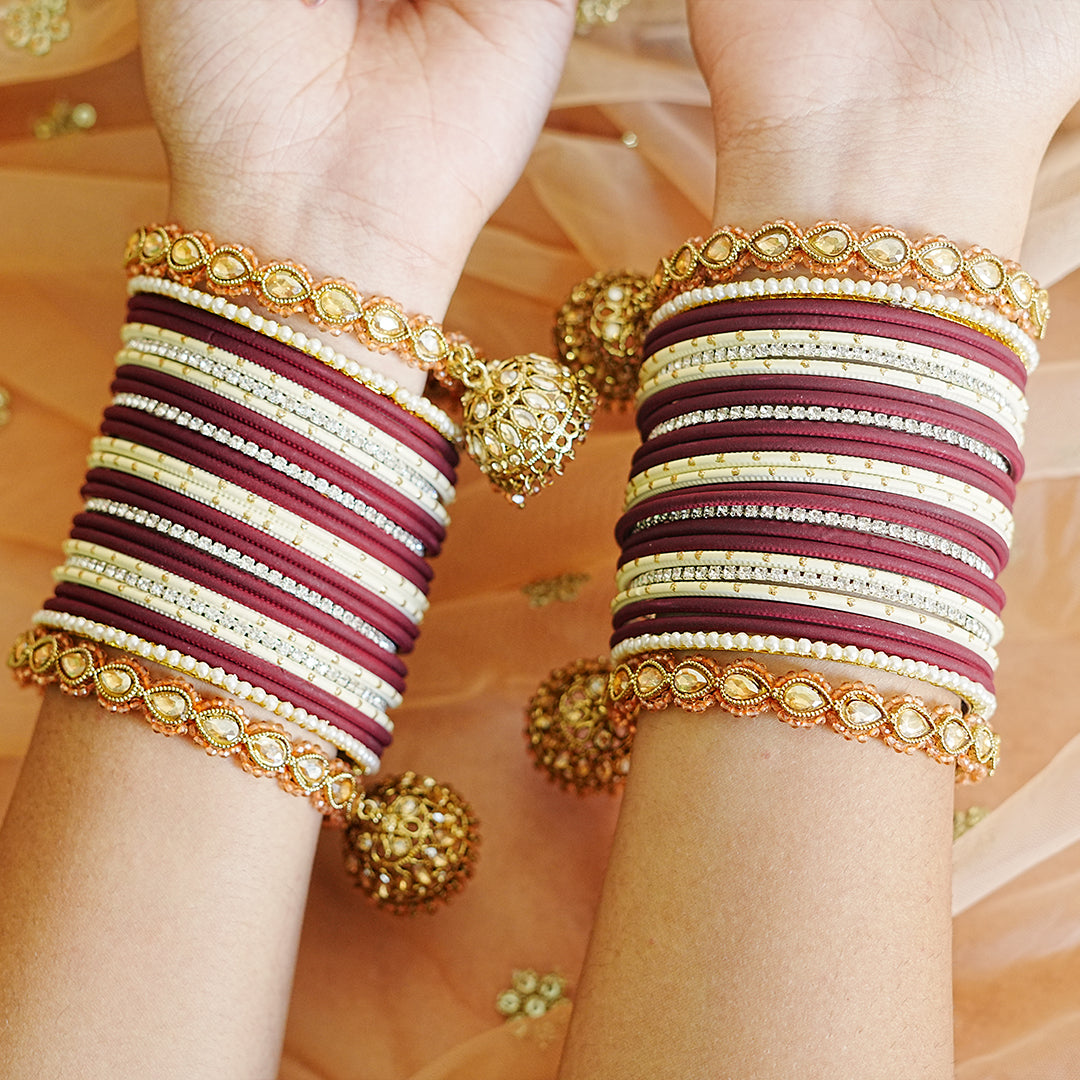 Stylish Metal Bangle Set with Kundan work Jhumki Kada for Women