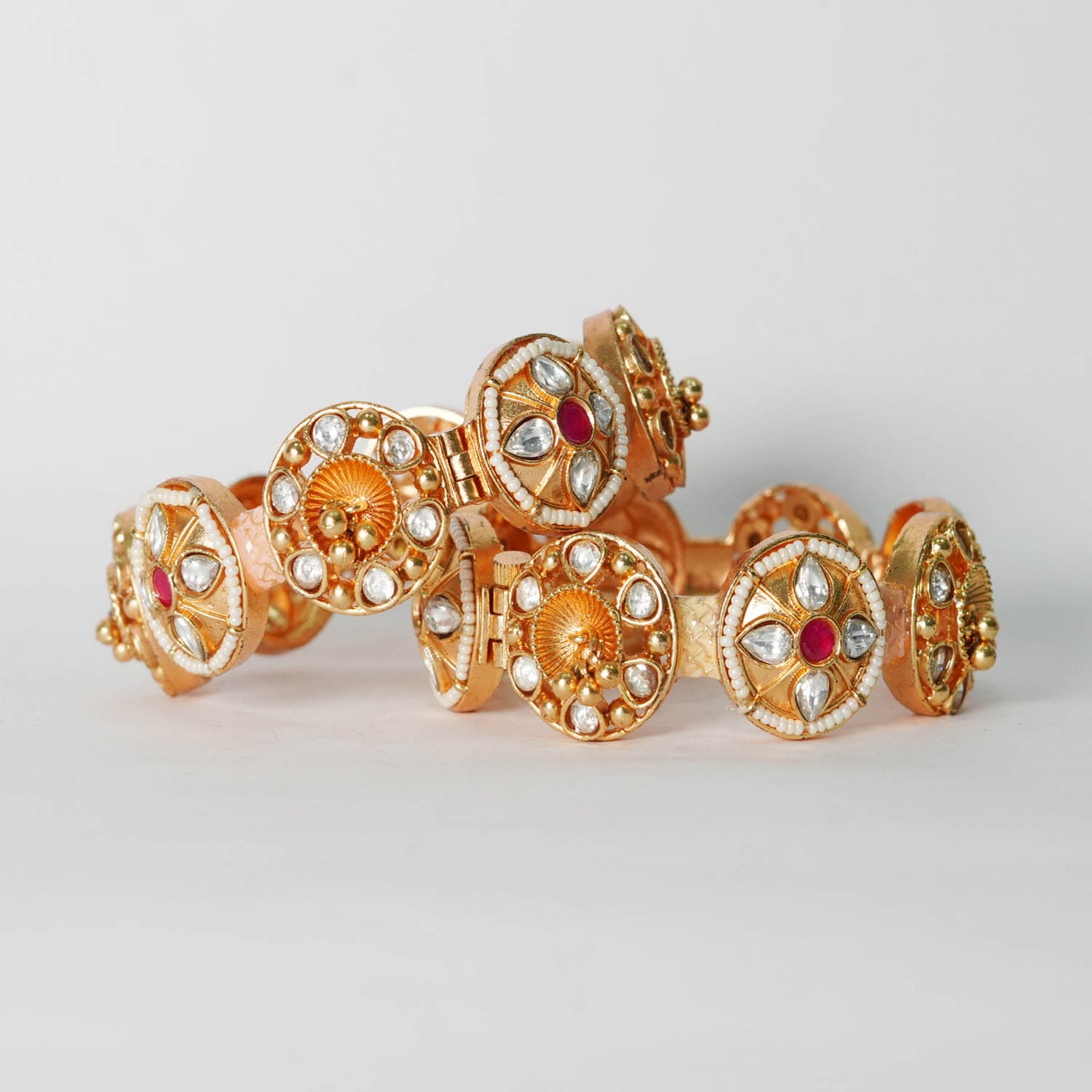 Stylish Rajwadi Design Brass Kada for Women – Pearl Studded Handcrafted Bracelet, Traditional Indian Jewelry