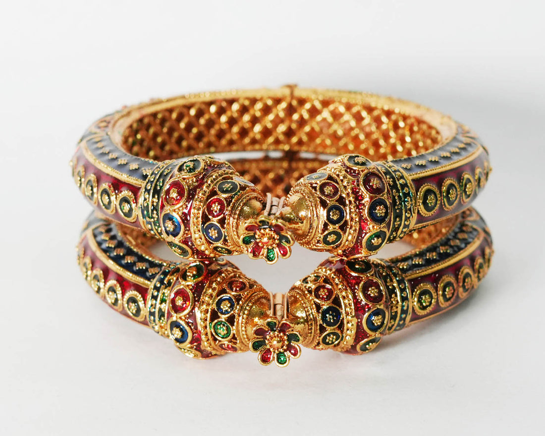 Antique Bracelet for Women, Multi Color Copper Kada Traditional Indian Jewelry