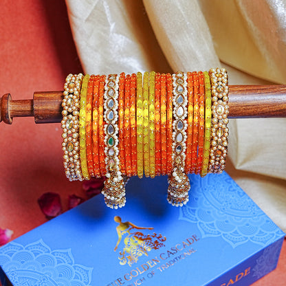 Glass Bangles Set with Latkan Jhumki Kada, Kundan Work & Pearl Studded for Women & Ladies