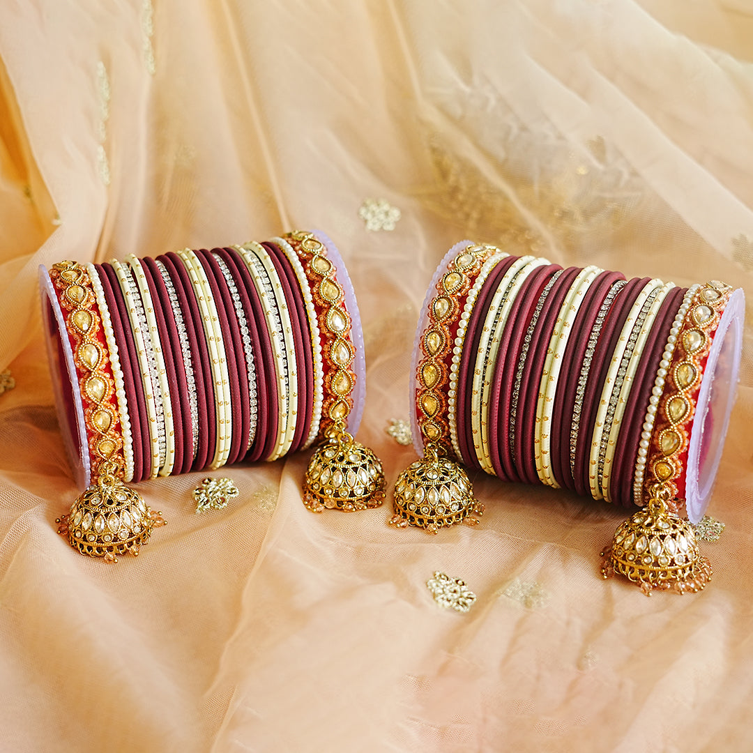 Stylish Metal Bangle Set with Kundan work Jhumki Kada for Women