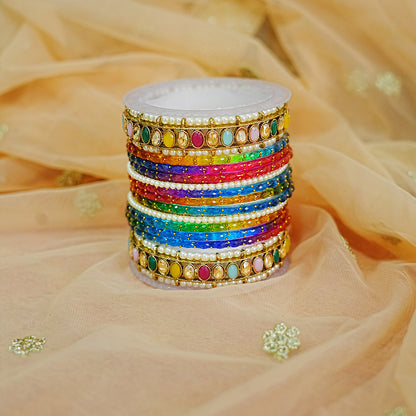 Glass Bangle with Multi Color Kundan Kada Set for Women & Girls