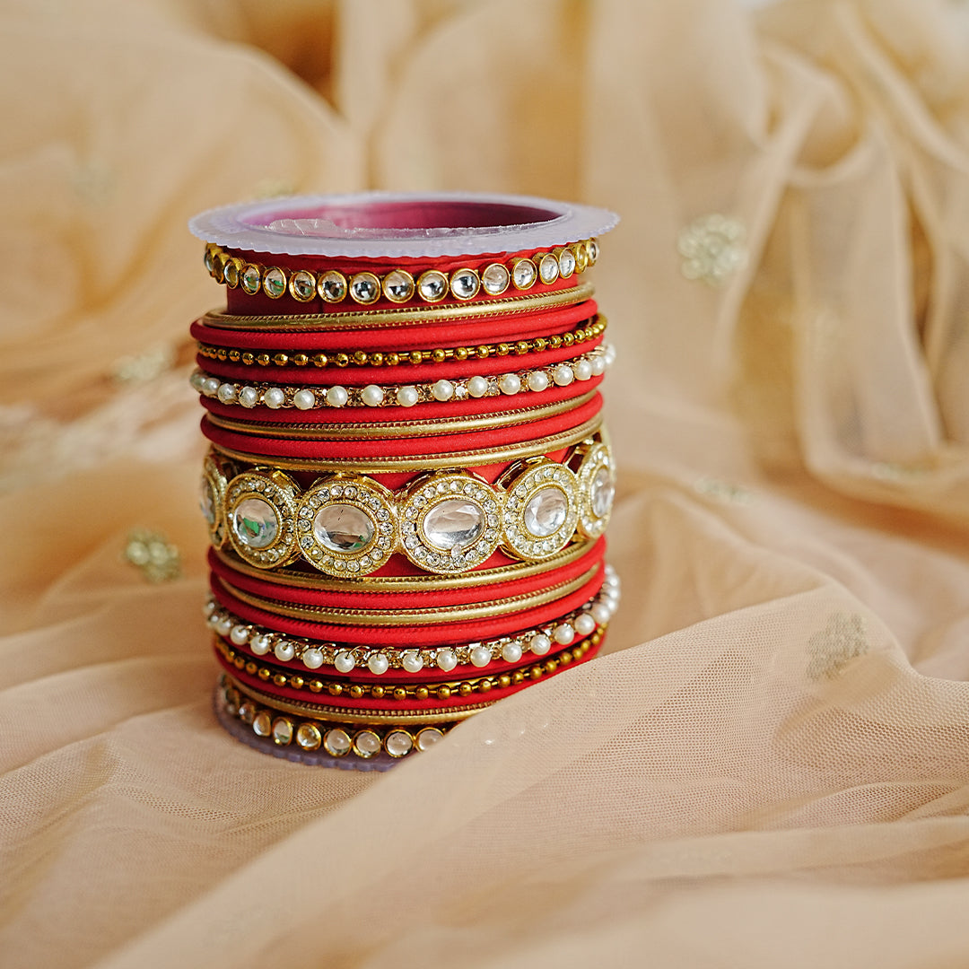 Stylish Kundan Work Metal Bangle Set for Women