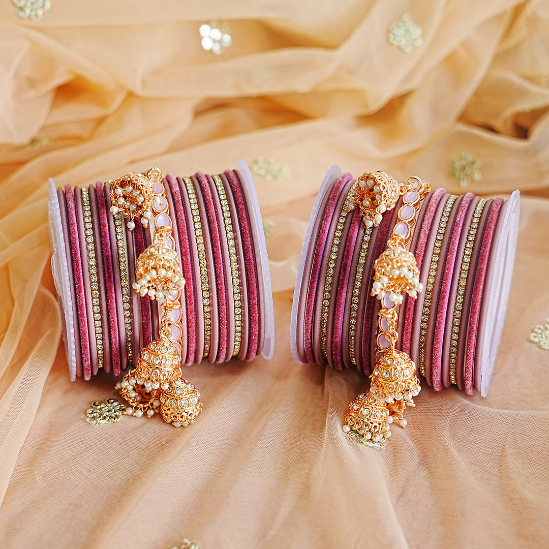 Traditional Metal Bangle Set with Jhumki Kada Rose Gold Plated for Women