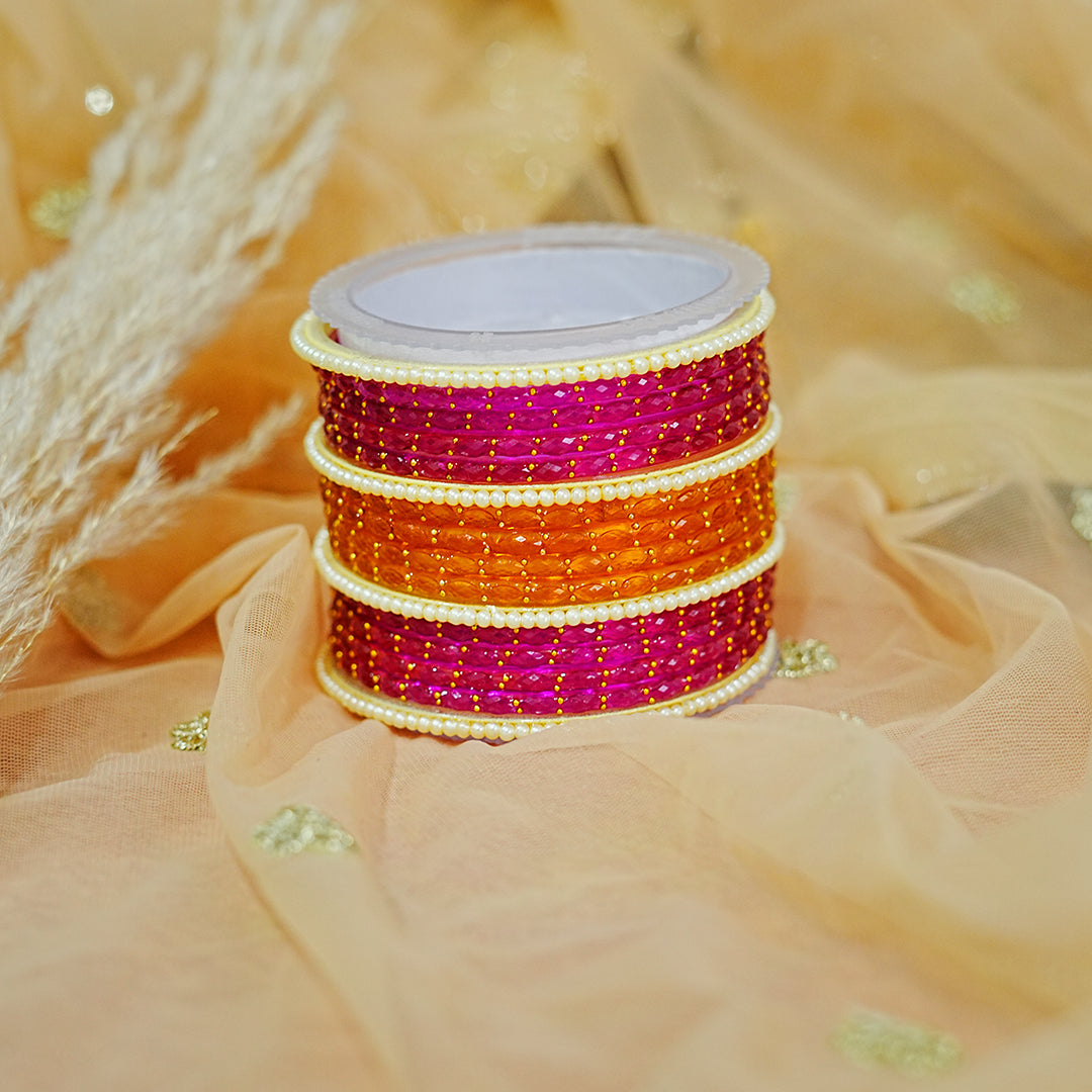 Glass Bangles Set with Pearl Design for Women & Girls