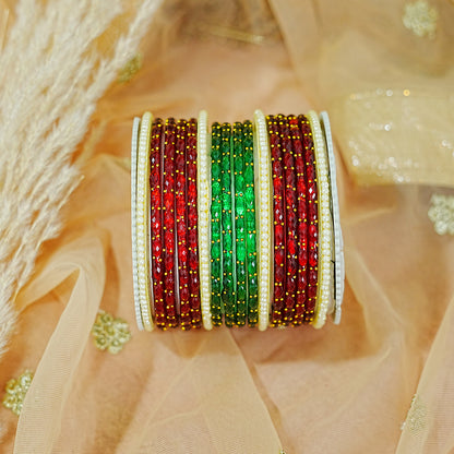 Traditional Glass Bangles Set with Pearl Design for Women & Girls