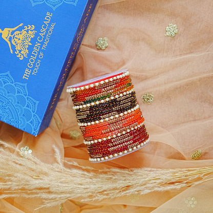 Glass Bangles Set with Pearl & Stone Studded Design for Women & Girls