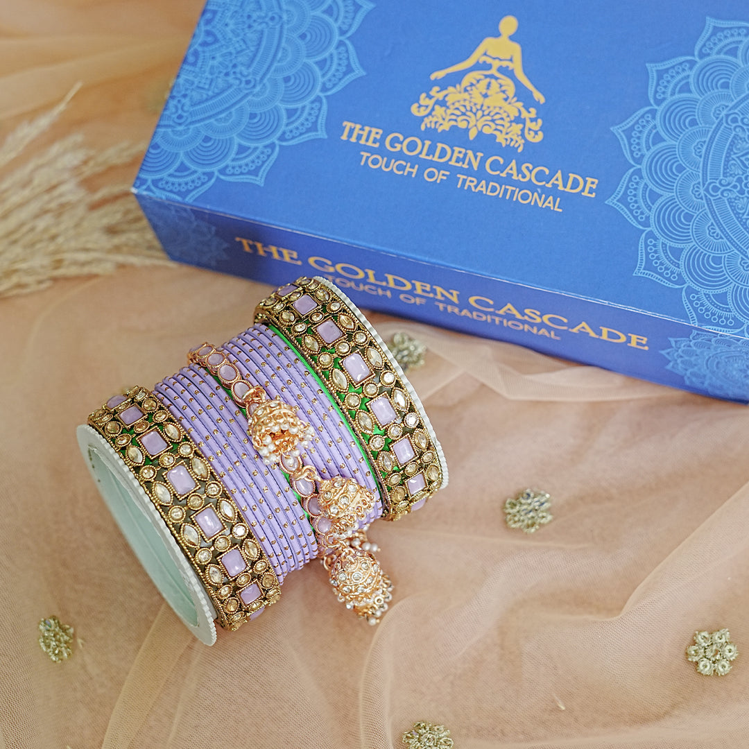 Traditional Metal Bangles Set for Women & Girls | Kundan Studded Jhumki Kada