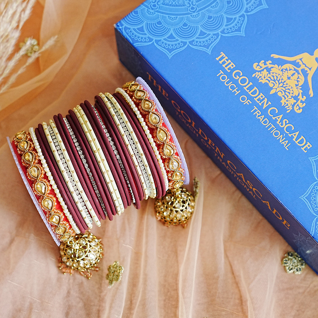 Stylish Metal Bangle Set with Kundan work Jhumki Kada for Women