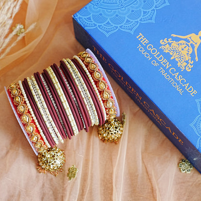 Stylish Metal Bangle Set with Kundan work Jhumki Kada for Women
