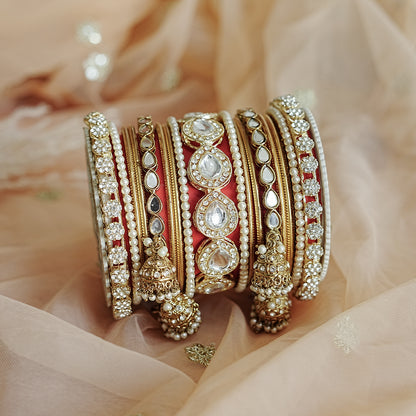 Traditional Golden Bangles Set for Women & Girls | Kundan Work with Jhumki Latkan Kada (Both Hands)