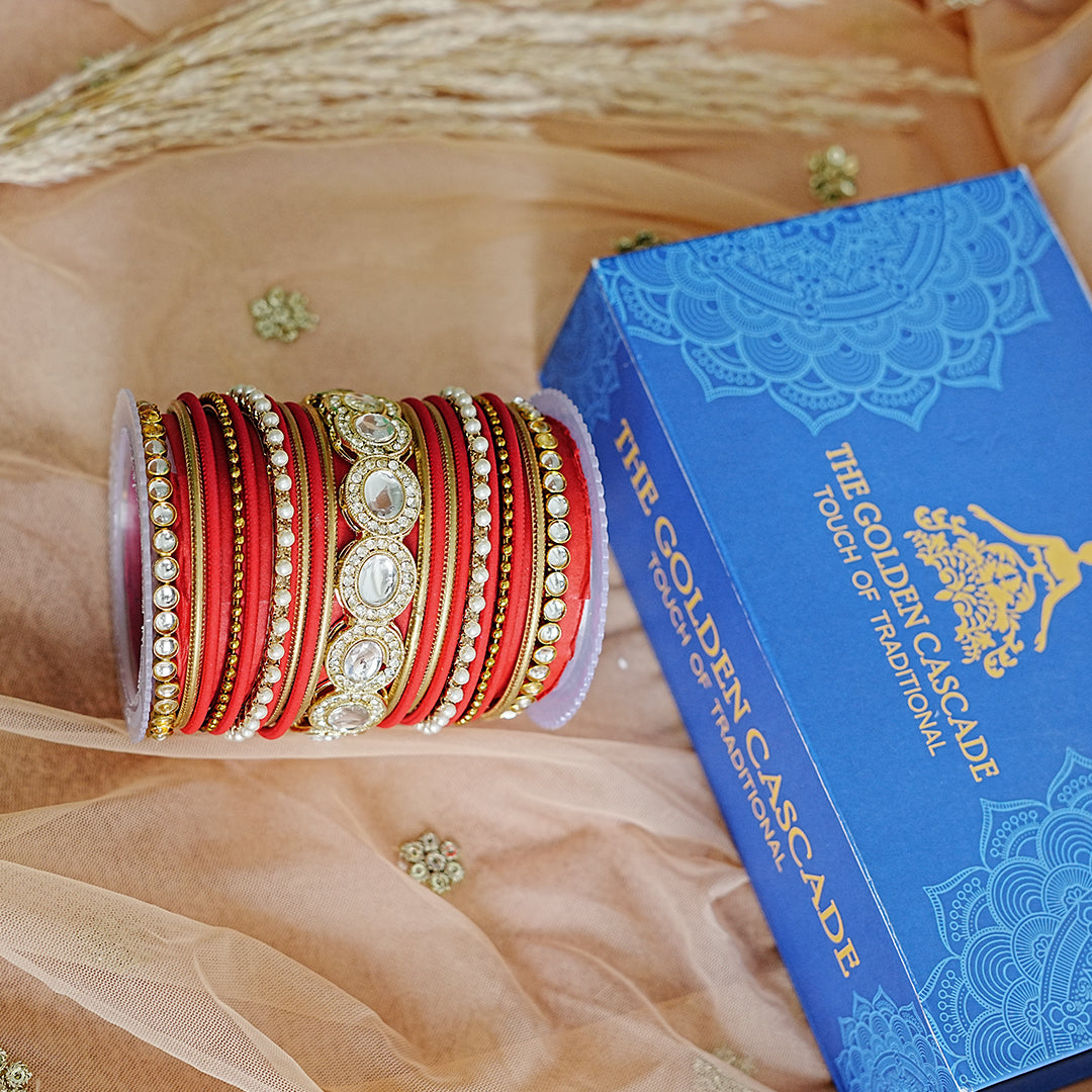 Stylish Kundan Work Metal Bangle Set for Women