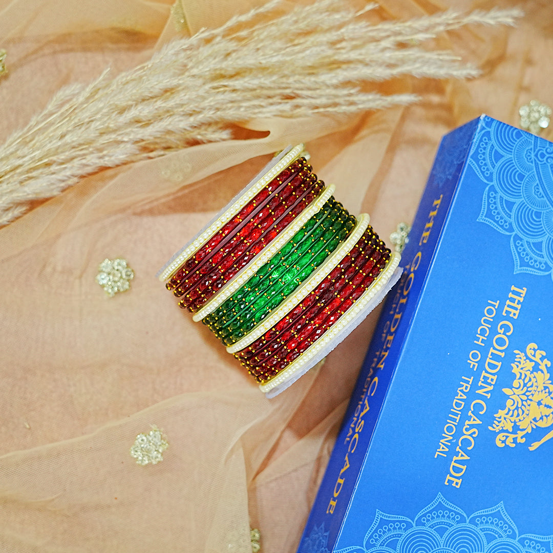 Traditional Glass Bangles Set with Pearl Design for Women & Girls
