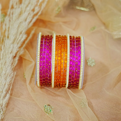 Glass Bangles Set with Pearl Design for Women & Girls