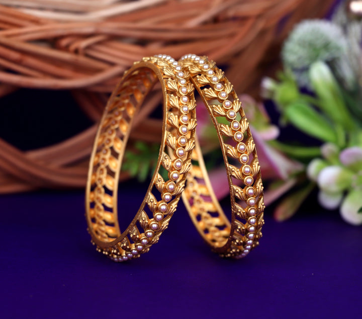 Stylish Pearl Studded Kada Gold-Plated Traditional Bangles for Women & Girls