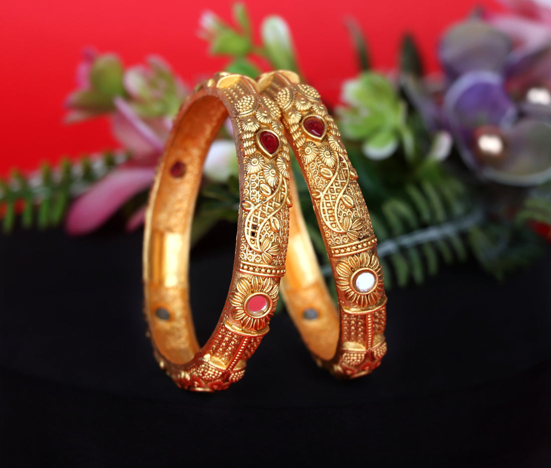 Antique Design Kada Gold-Plated Traditional Bangles for Women & Girls