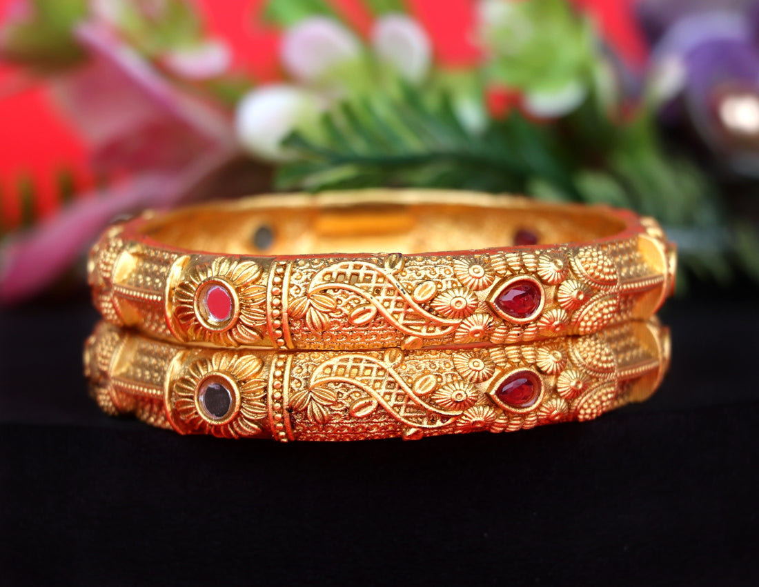 Antique Design Kada Gold-Plated Traditional Bangles for Women & Girls