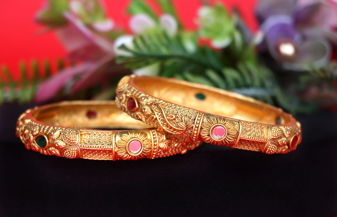 Antique Design Kada Gold-Plated Traditional Bangles for Women & Girls