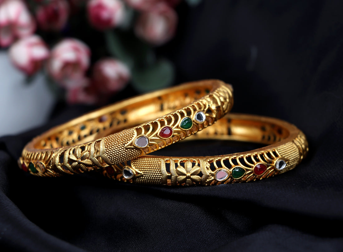 Stylish Gold-Plated Brass Kada Traditional Bracelet for Women & Girls