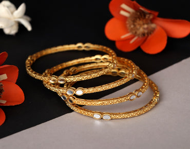 Antique Design Golden Color Metal Bracelet Gold-Plated Mirror Work | Traditional Bangles for Women & Girls