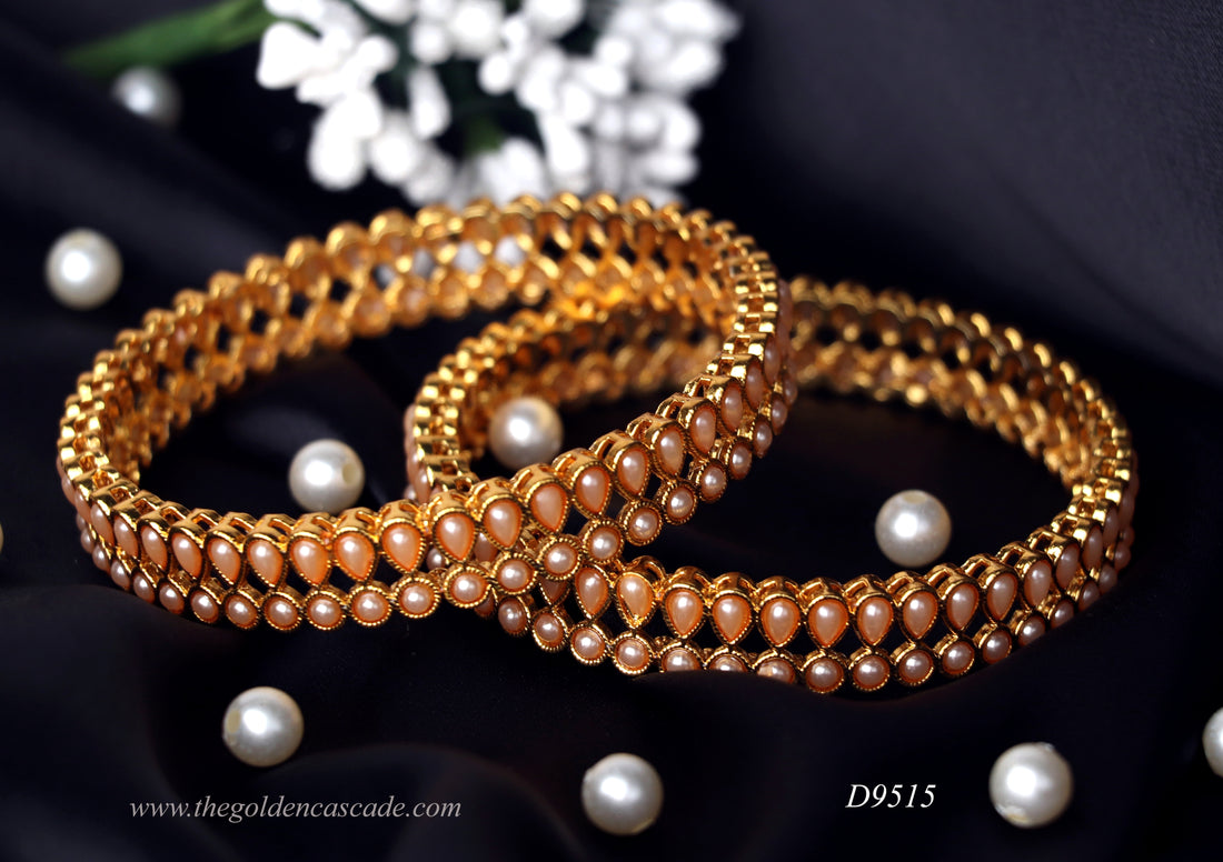 Stylish Pearl Studded Kada Gold-Plated Traditional Bangles for Women & Girls